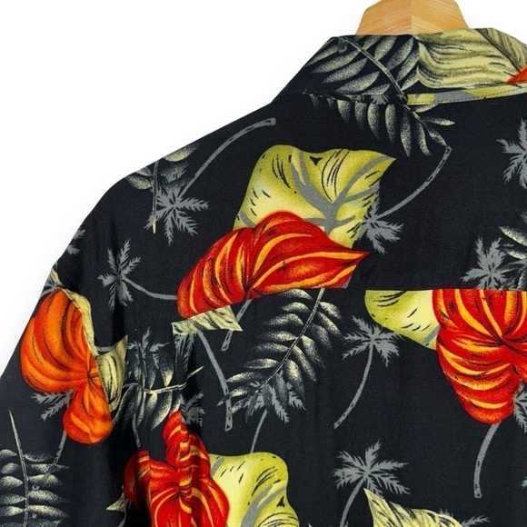 Ron Chereskin Vintage Rayon Hawaiian Camp Shirt, Blue Palm Leaves, Size XXL - Picture 7 of 9